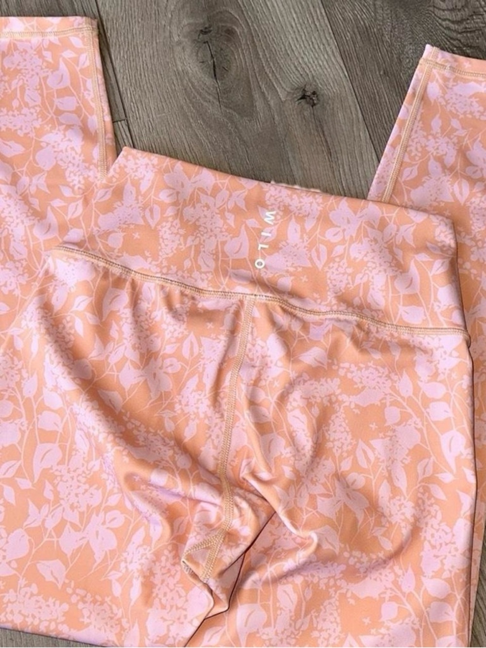 Will Floral Peach Active Leggings with Subtle Logo